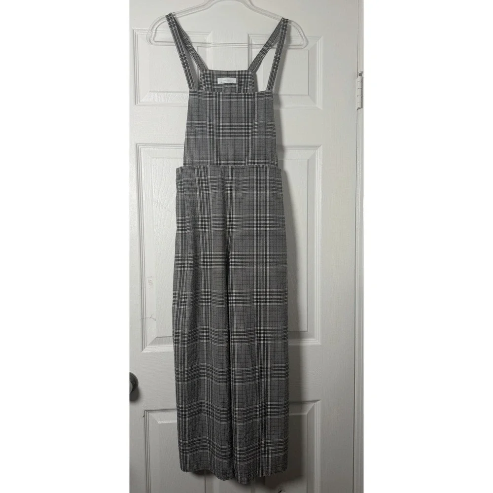Oak + Fort Glen Plaid Wide Leg Cropped Jumpsuit XS Square Neck Minimalist